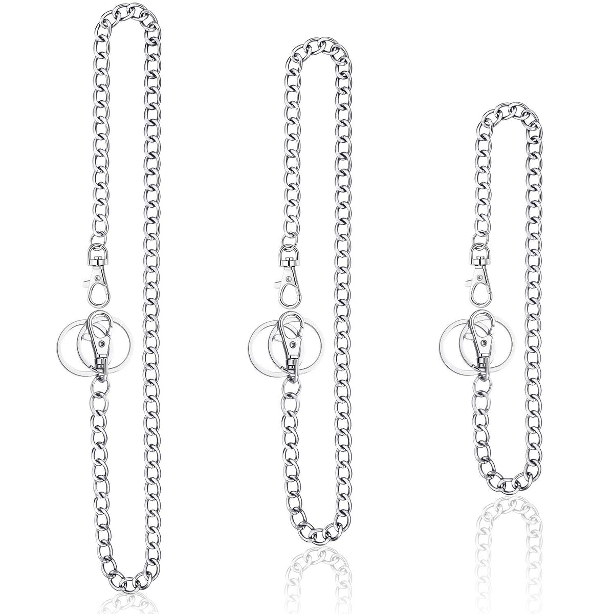 3 Pieces Wallet Chain Pocket Keychain Belt Metal Jeans Chain Pants Chain with Lobster Clasps and Keyring for Men Women Keys Loop Purse Handbag