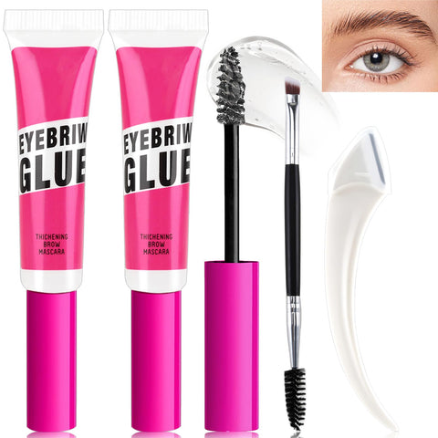 Erinde 2PCS Clear Eye Brow Glue Kit, Professional Makeup Extreme Hold Eyebrow Gel, Waterproof Longwear Creates Natural Fluffy Feathered Look, with 1 Brow Razor & 1 Brush
