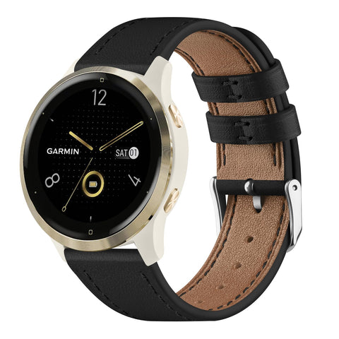Leather Strap Compatible with Garmin Venu 2S/Venu 3S/Forerunner 265S/255S/255S Music/Vivoactive 4S/Vivomove 3S,18mm Soft Leather Replacement Watch Band for Garmin Venu 2S/3S (18mm, Black)