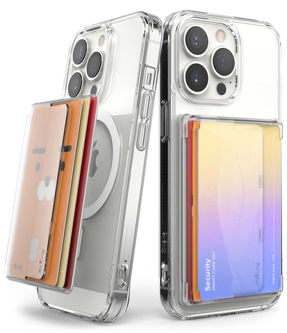 Ringke Magnetic Side Slot Card Holder Compatible with Smartphones, Adhesive Stick On Wallet ID Credit Card Sleeve Attachment Phone Wallet - Clear Mist