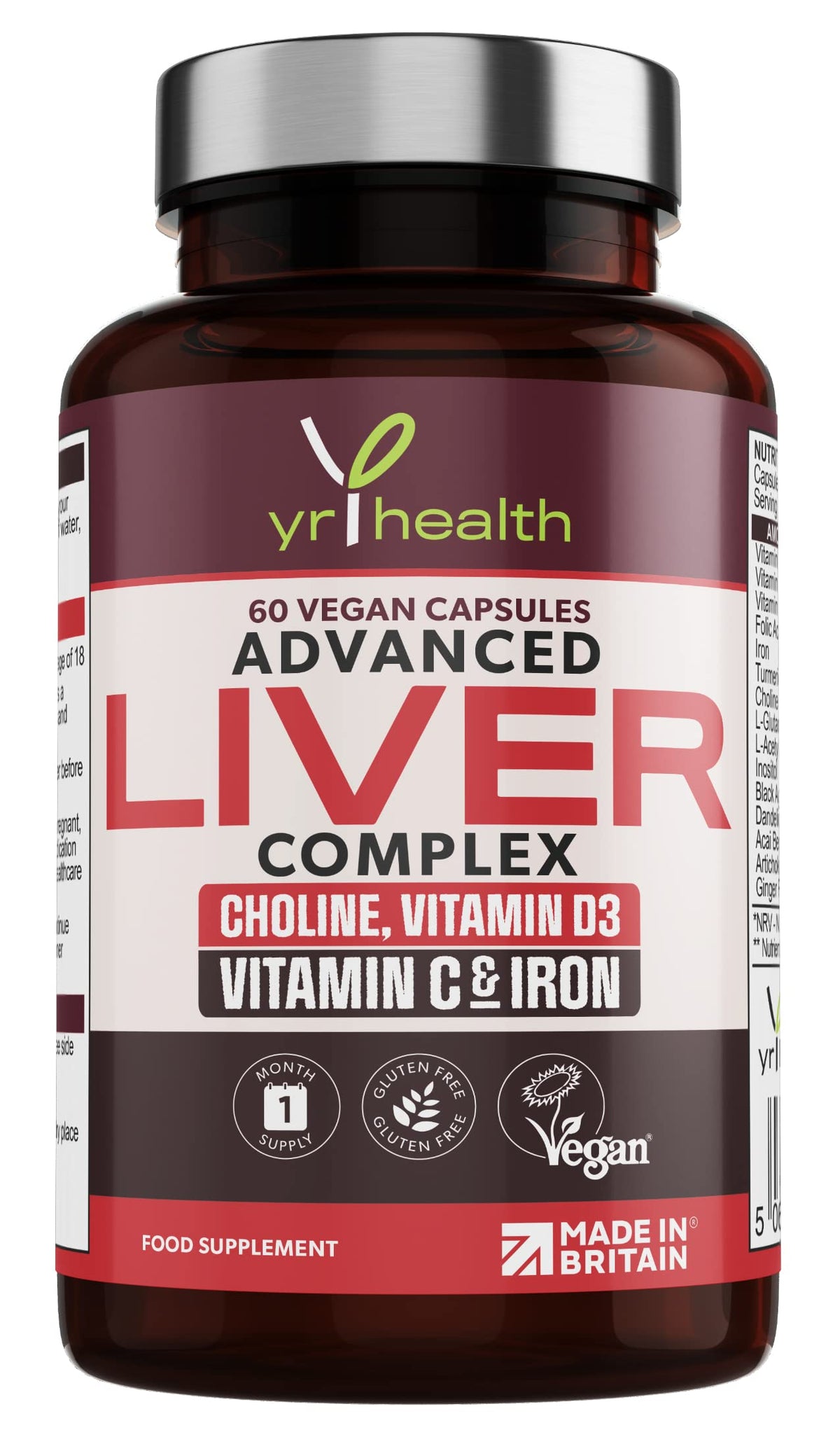 Vegan Liver Support Supplement - Liver Tablets with Vitamin C, Acai, Ginger Root, Turmeric- 30 Day Liver Detox Capsules, Cleanse & Support Men & Women - Made in The UK by YrHealth