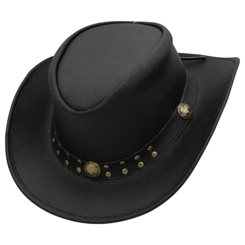 SideWinder Australian Cowboy Leather hat Unisex Adult for Men and Women Shapeable Outback Western Style Wide Brim Black