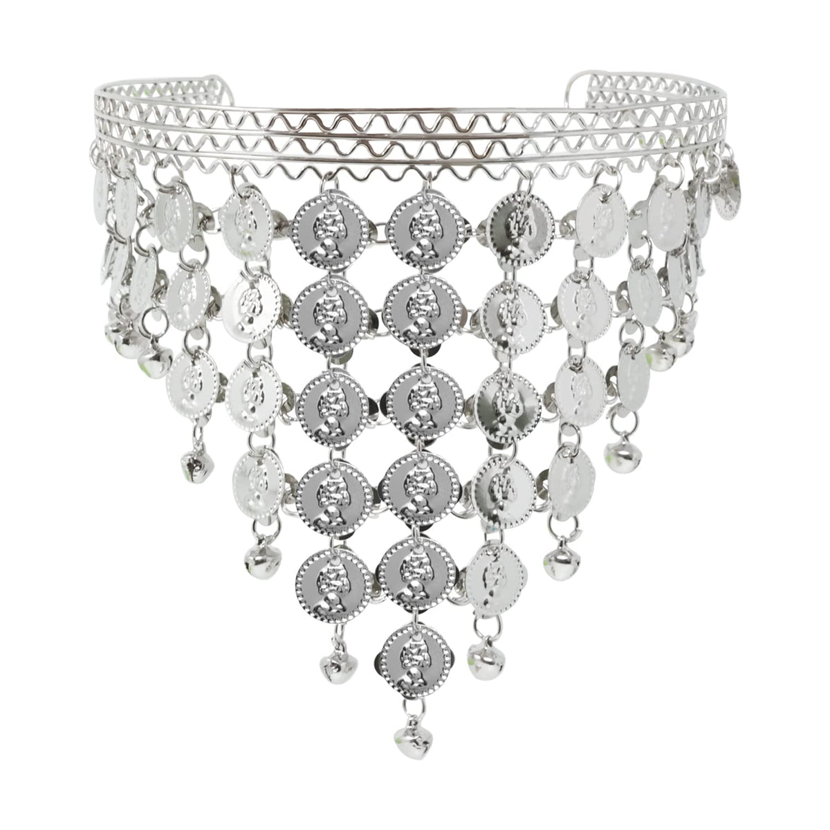 Honbay Belly Dance Hair Hoop Indian Dance Headband Tribal Headband with Bells and Coin Ornaments (Silver)