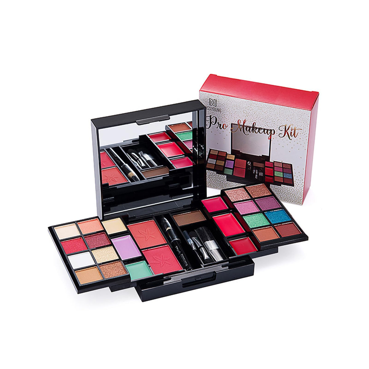 RoseFlower Mini Fold Out Cosmetic Palette, 25-color Eyeshadow Palette Eyeshadow Blush Eyebrow Powder Set Makeup Palette All in One Makeup Box Pro Cosmetic Set Portable Makeup Set Xmas Gift for Girls