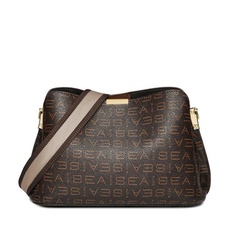 LAORENTOU Crossbody Cell Phone Purse for Women, Ladies Monogram Shoulder Bags, Leather Purse Crossbody Phone Bags, 02 Brown, S