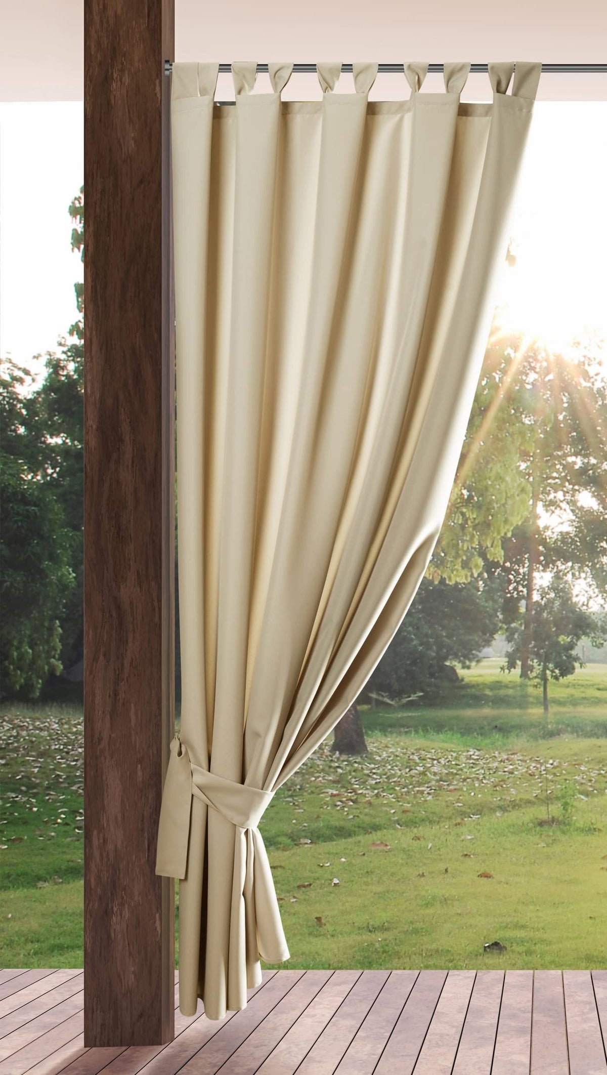 Eurofirany GARDEN Outdoor Curtain with Tab Top - 1 pc. Velcro Fastener, Sun Protection, Privacy Screen, Windproof, Waterproof Curtain for Patio, Gazebo, Pergola, Porch, W61 x L87, Light Beige