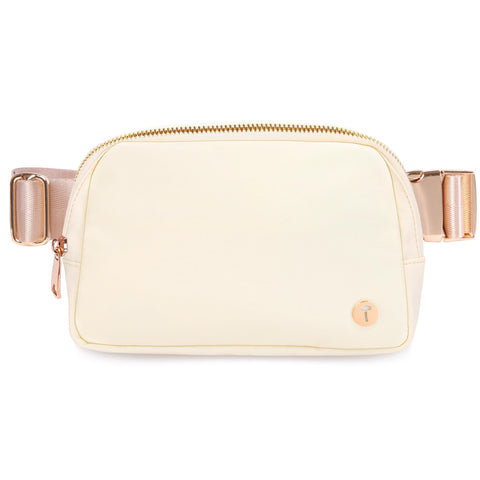 Sienien Belt Bag For Women Fanny Pack Crossbody Bag Fashionable Waist Packs Adjustable Strap Waterproof Ivory Nylon Gold