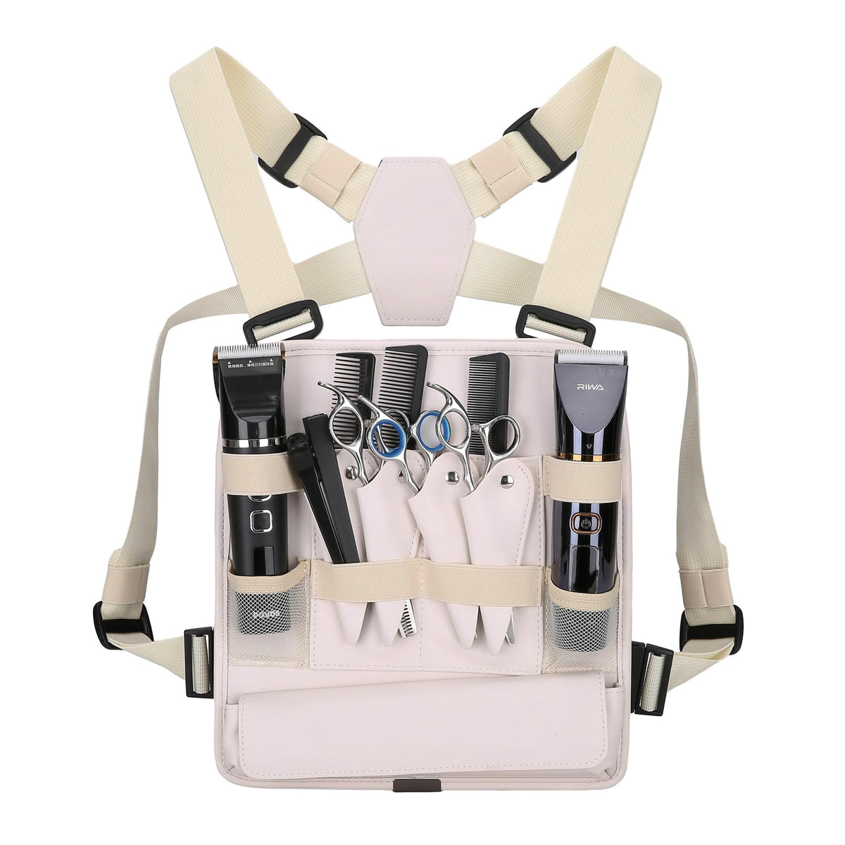 Muserise Leather Fashionable & Functional Chest Rig Bag for Barbers, Stylish Haircut Tools Storage Chest Bag for Barber (Cream)