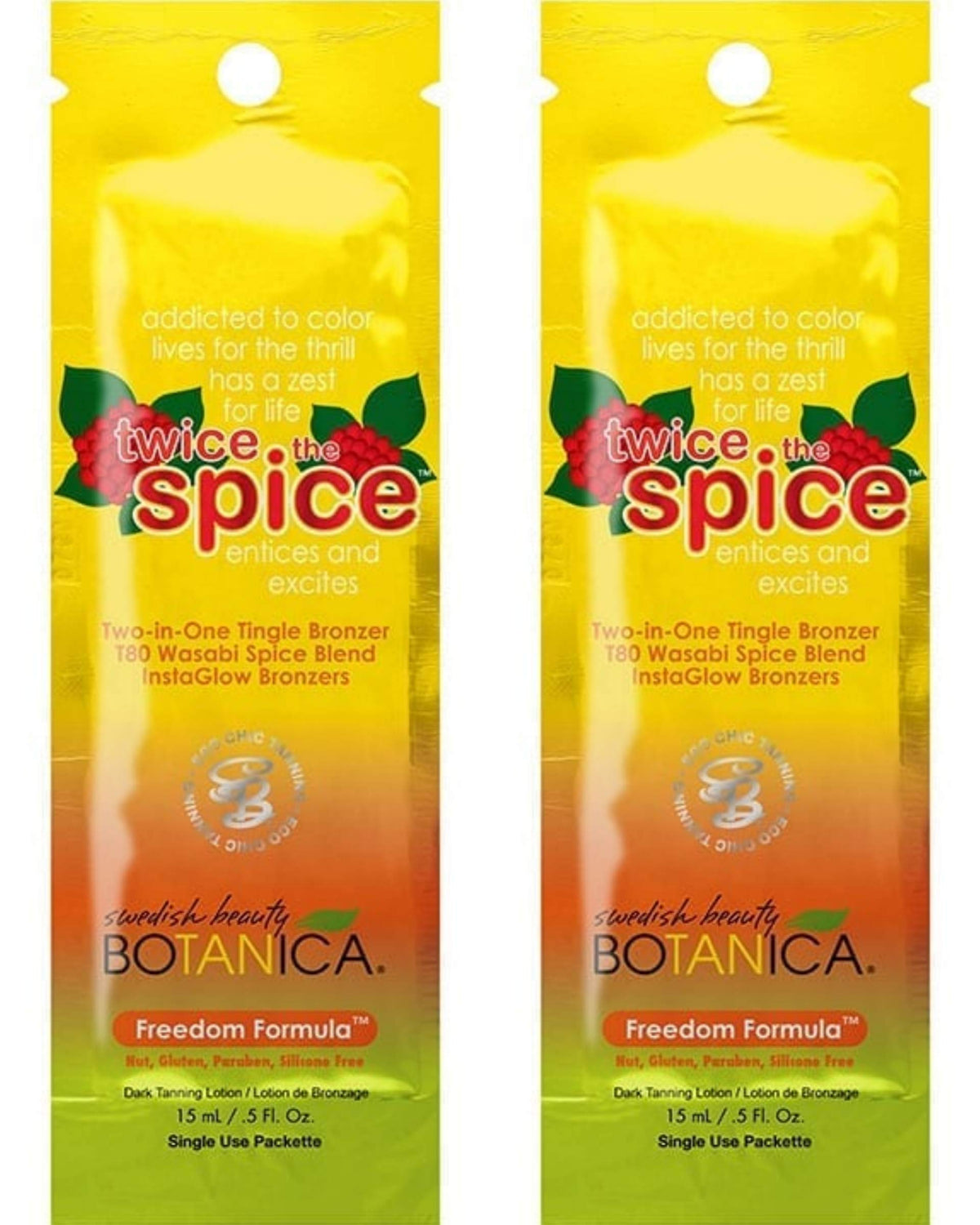 2 Swedish Beauty Twice The Spice Tingle Bronzer Tanning Lotion Sample Packets