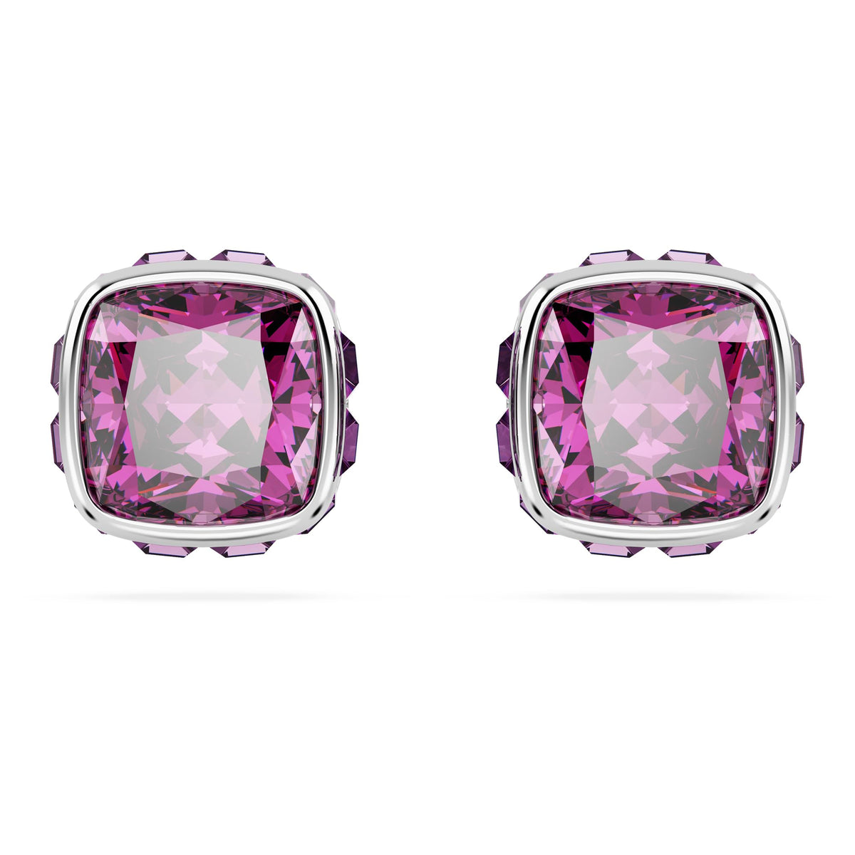 Swarovski February Birthstone Stud Earrings, Purple Square-Cut Stone and Crystals in a Rhodium-Finished Setting, Part of the Swarovski Birthstone Collection