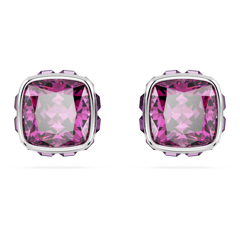 Swarovski February Birthstone Stud Earrings, Purple Square-Cut Stone and Crystals in a Rhodium-Finished Setting, Part of the Swarovski Birthstone Collection