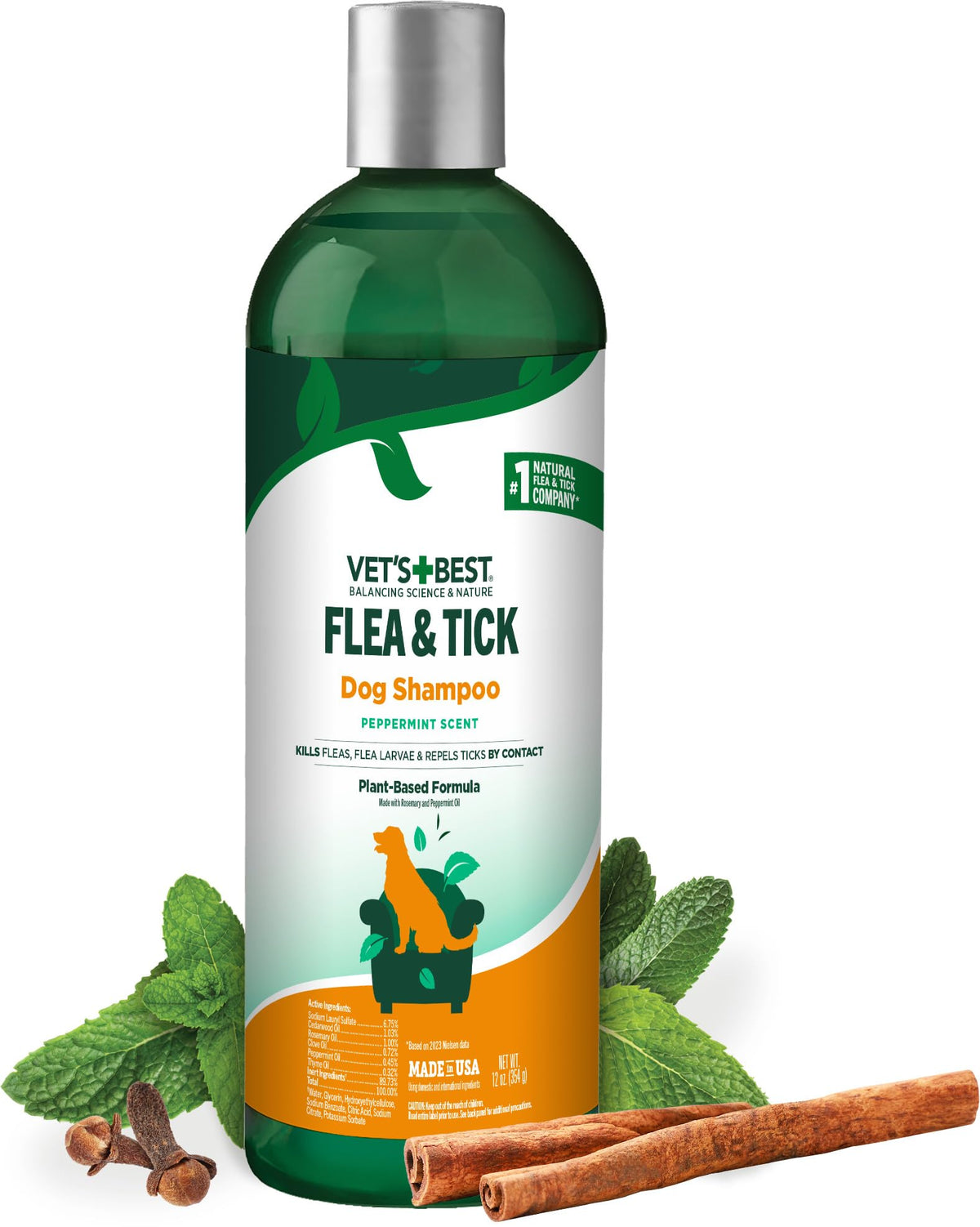 Vetâ€™s Best Flea and Tick Advanced Strength Dog Shampoo - Dog Flea and Tick Treatment - Plant-Based Formula - Certified Natural Oils - 12 oz