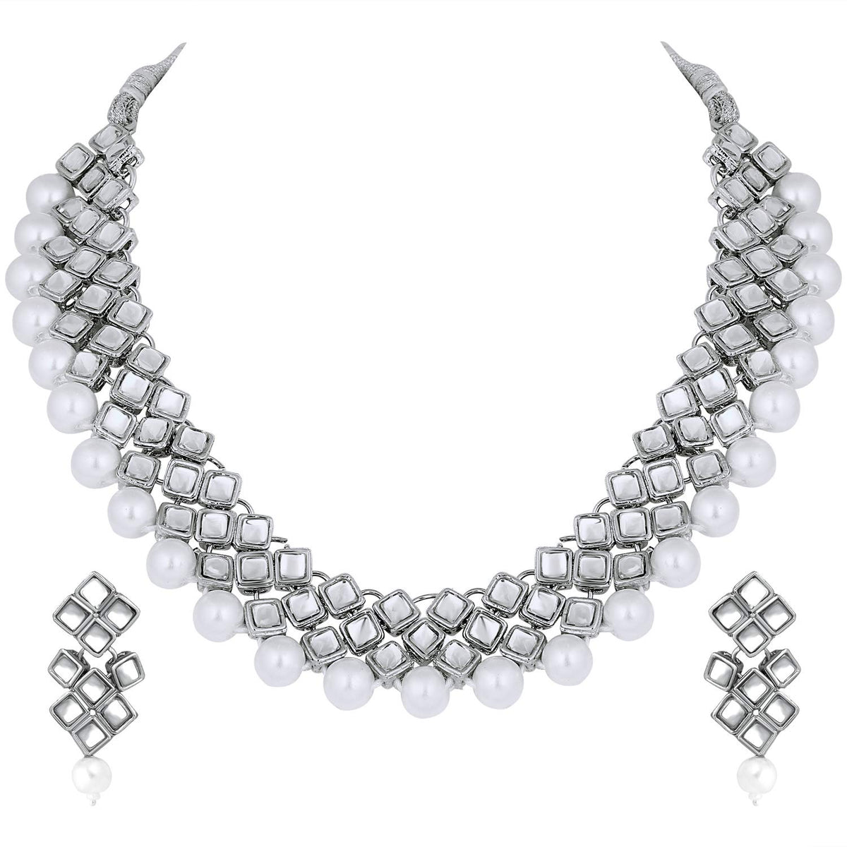 Aheli Stylish Bollywood Wedding Party Wear Necklace Earring Set Indian Ethnic Traditional Jewelry for Women (Silver)