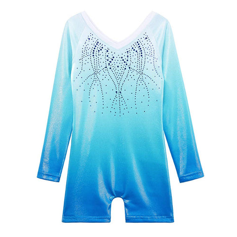 BAOHULU Gymnastics Leotards for Toddler Girls Long Sleeve Sparkle Stripes Tank Biketards Dance Unitards B173_GradientBlue_130