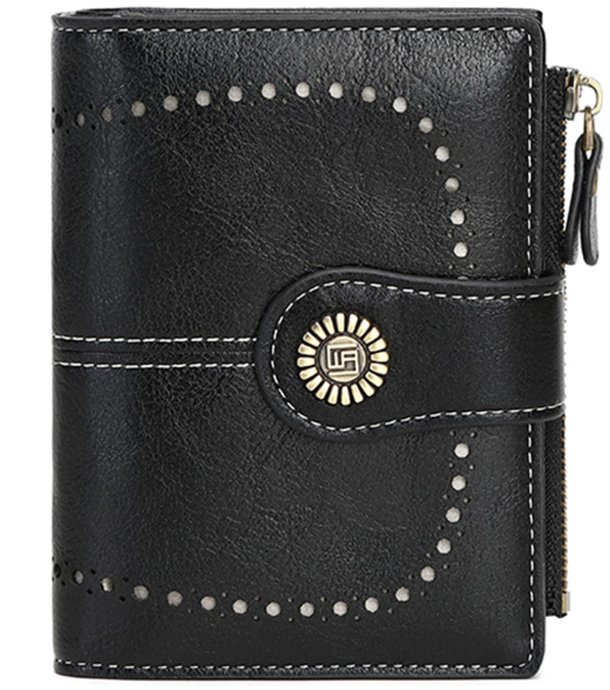 Ylawost Womens Wallet Small Bifold Leather Pocket Wallet Large Capacity Rfid Blocking Card Holder Zipper Coin Purse with 16 Card Slots & 2 ID Window, Black, Classic