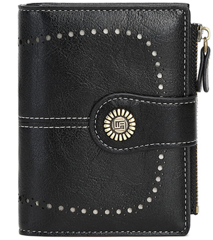 Ylawost Womens Wallet Small Bifold Leather Pocket Wallet Large Capacity Rfid Blocking Card Holder Zipper Coin Purse with 16 Card Slots & 2 ID Window, Black, Classic