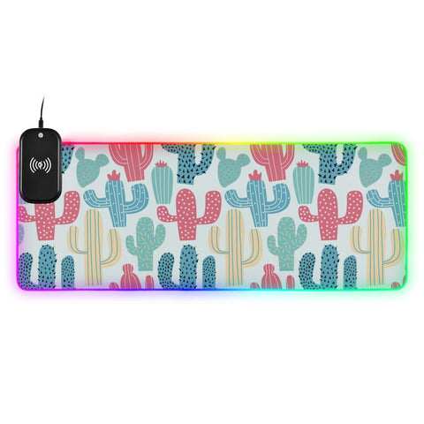 Cute Cactus Wireless Charging Mouse Pad for Mobile Phone Extra Large Gaming Mousepad with 13 Lighting Modes Extended Desk Mat for Office Home Gaming MacBook PC Laptop Desk