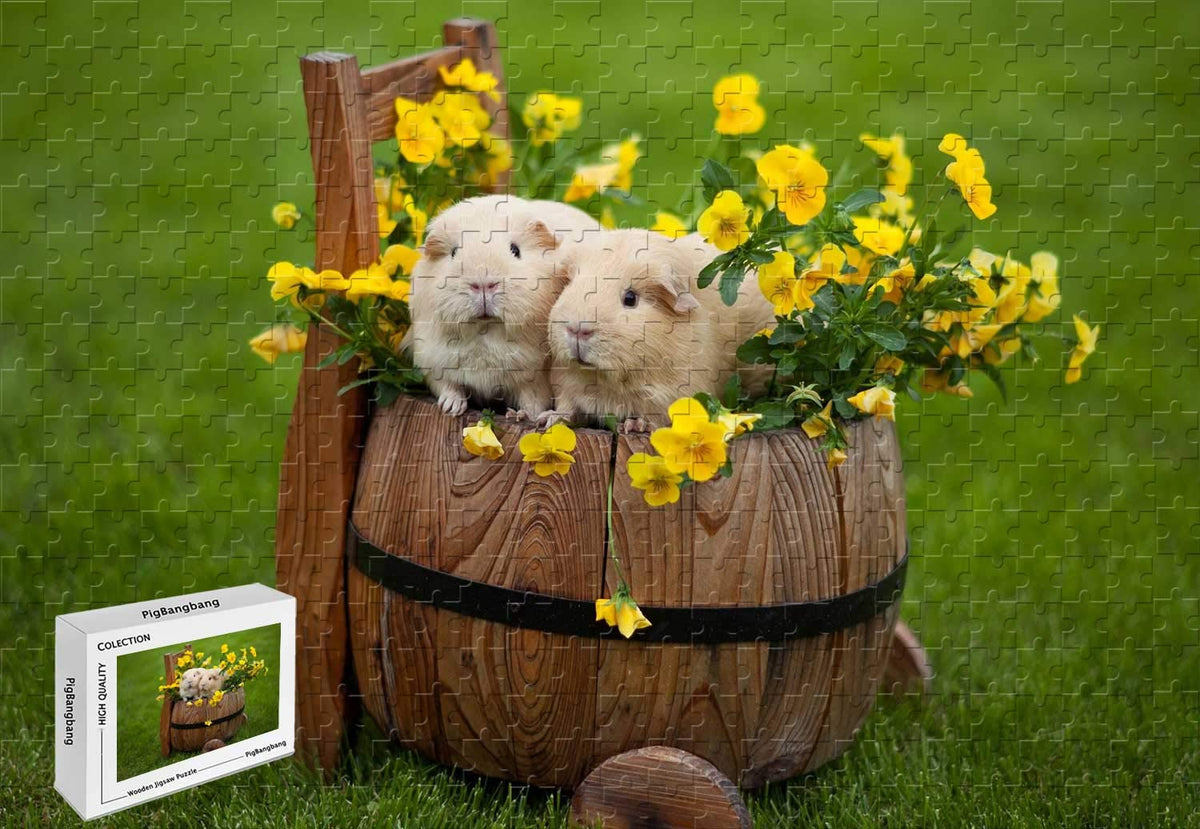 1000 Piece Jigsaw Puzzle - Guinea Pigs in A Barrel Basswood Puzzle,29.5 X 19.6 Inch