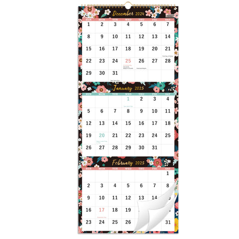 2025 Wall Calendar - 3-Month Display Vertical Calendar, 2025 Calendar from Dec. 2024 - Jan. 2026, 11" x 26", Lay- Flat, Perfect for Your Busy Schedule