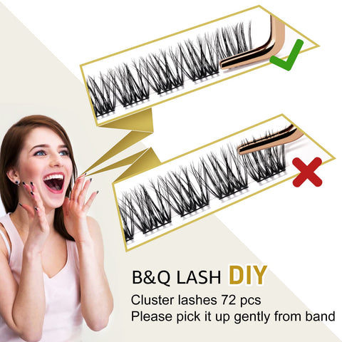 Lash Clusters B11 D Curl 12mm DIY Eyelash Extensions 72 Clusters Lashes B&Q LASH Eyelash Clusters Eyelash Extensions Volume Wispy Individual Lash Clusters at Home Lash Extensions (B11,D-12mm)