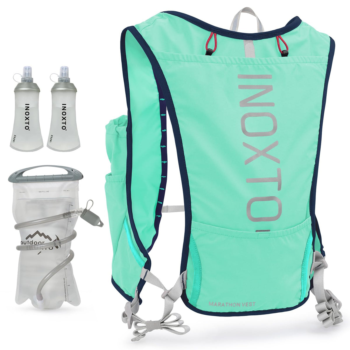 INOXTO Running Hydration Vest Backpack,Lightweight Insulated Pack with 1.5L Water Bladder Bag Daypack for Hiking Trail Running Cycling Race Marathon for Women Men (588 light green)
