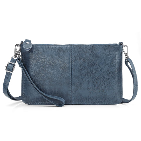 befen Wristlet Purses Clutch Wallet for Women, Genuine Leather Large Purse and Handbag Small Blue Envelope Crossbody Bags with Wrist Strap