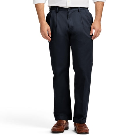 IZOD Men's American Chino Double Pleated Pant, Navy, 36W x 34L