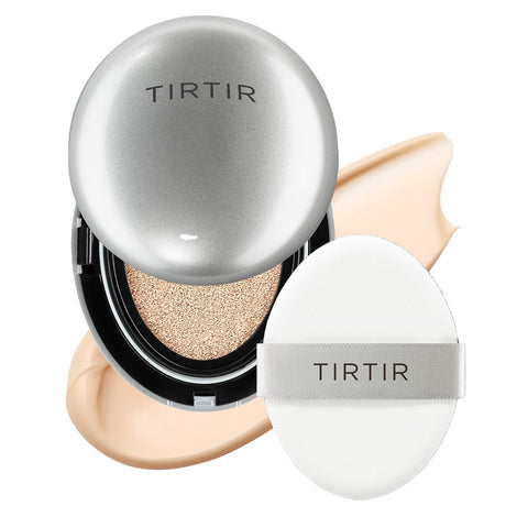TIRTIR Mask Fit Aura Silver Cushion Foundation | Semi-glow Finish, Natural Coverage, Moisturizing, Lightweight, Korean cushion foundation, Pack of 1 (0.63 oz.), #17C Porcelain