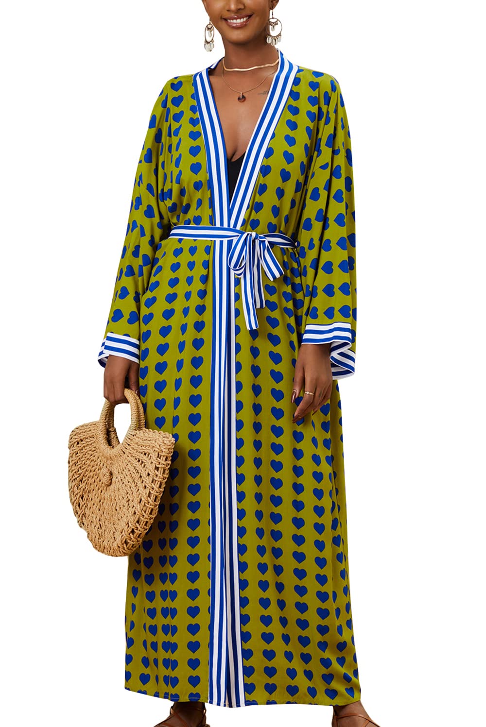 YouKD Women's Summer Cardigan Maxi Boho Dress Beach Coverup Robe Long Kimono One Size