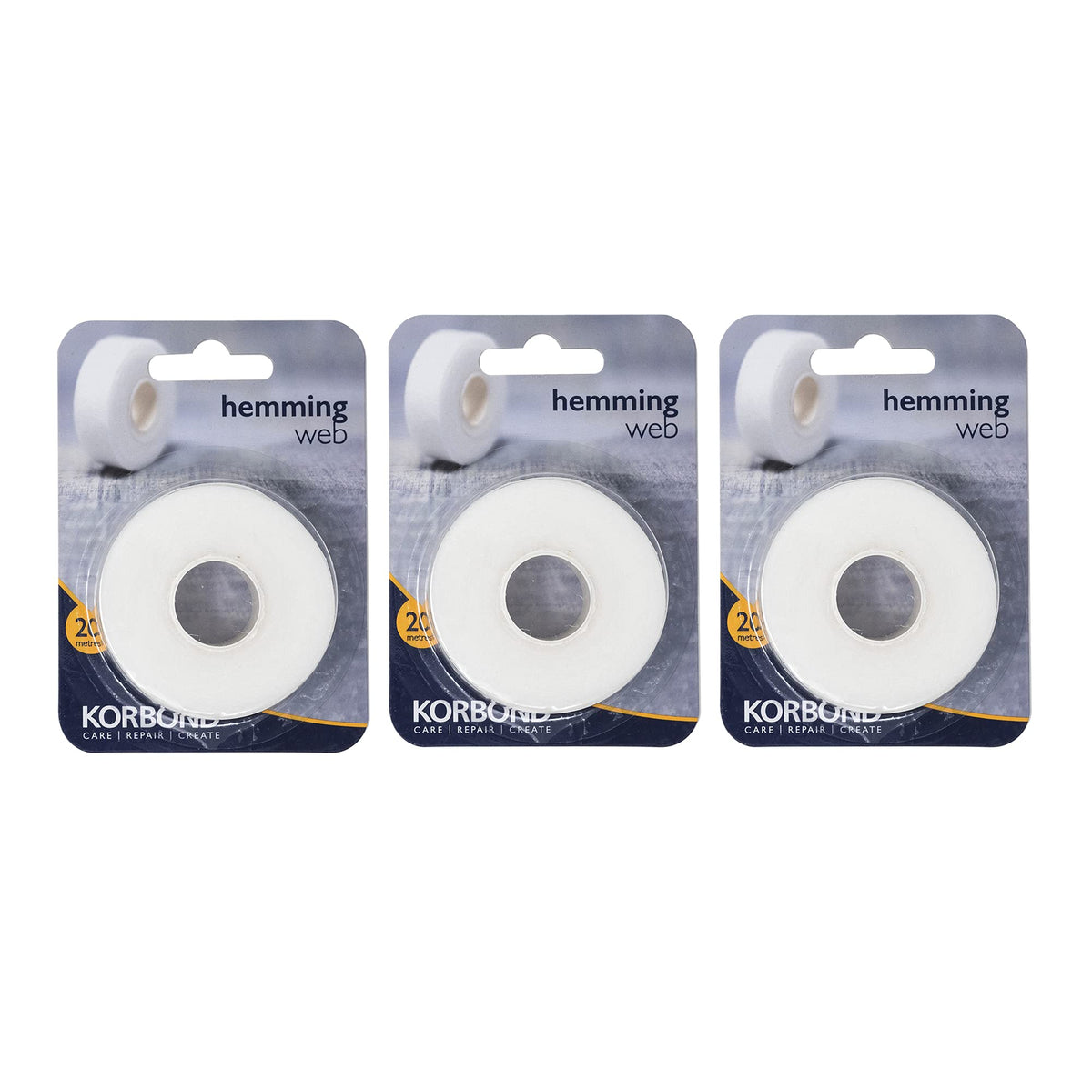Korbond Hemming Web 60m x 2cm - White - Invisible Mending Tape for Fabric - Iron On Hem Tape - NO Sewing Required Adhesive Fabric Tape, Webbing Tape, Hemming Tape