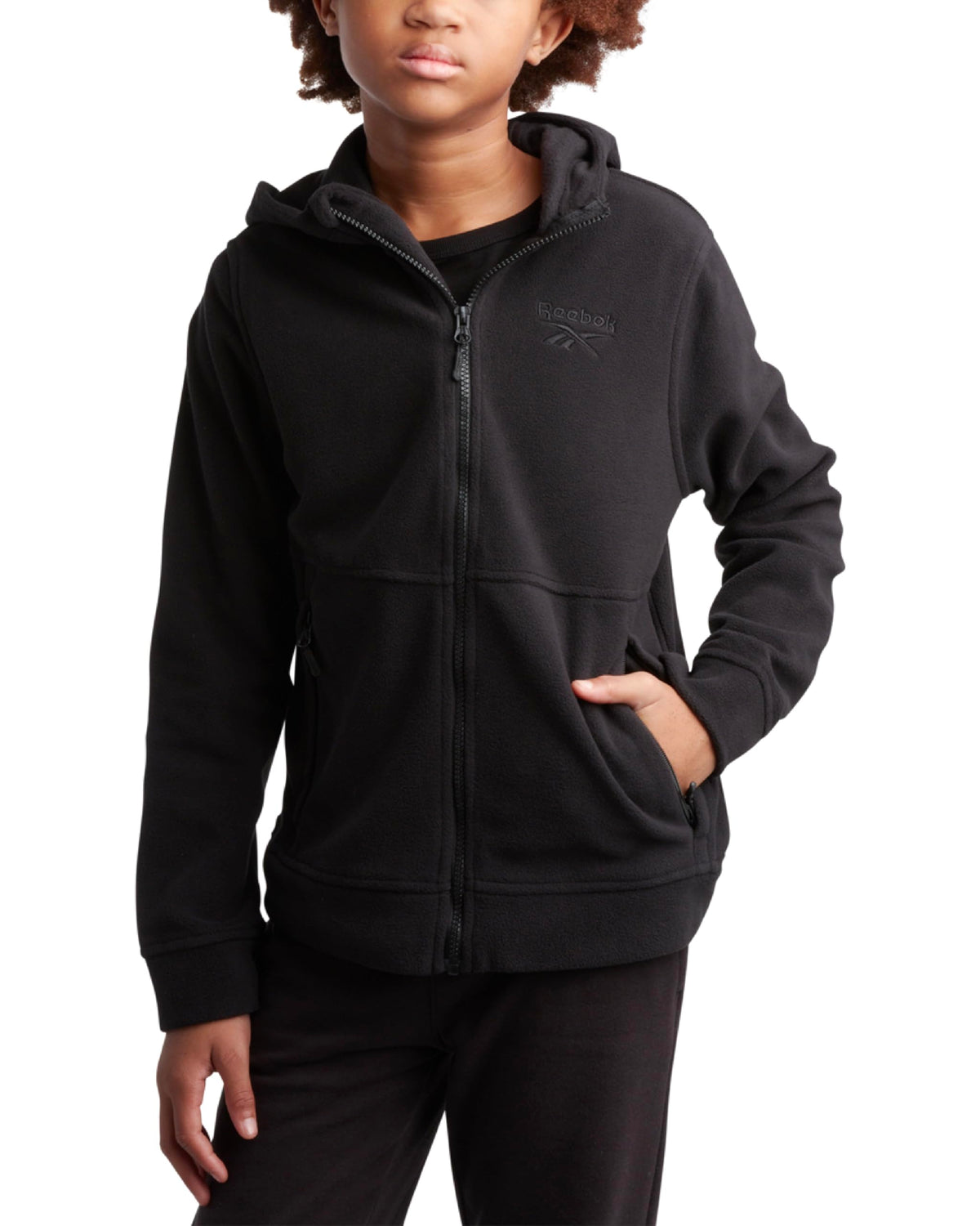 Reebok Boys' Jacket - Warm Polar Fleece Zip Up Hoodie Jacket for Boys - Lightweight Athletic Boy's Comfort Hoodie (4-20), Size 5-6, Black
