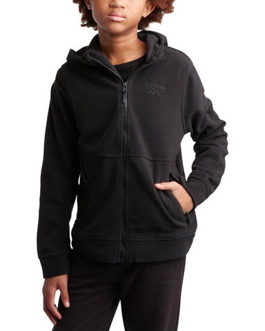 Reebok Boys' Jacket - Warm Polar Fleece Zip Up Hoodie Jacket for Boys - Lightweight Athletic Boy's Comfort Hoodie (4-20), Size 5-6, Black