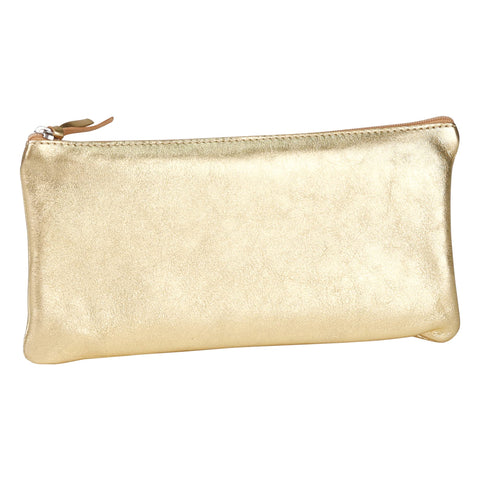 Clairefontaine - Ref 8705C - CuirisÃƒÆ’Ã†â€™Ãƒâ€ Ã¢â‚¬â„¢ÃƒÆ’Ã¢â‚¬Â ÃƒÂ¢Ã¢â€šÂ¬Ã¢â€žÂ¢ÃƒÆ’Ã†â€™ÃƒÂ¢Ã¢â€šÂ¬Ã…Â¡ÃƒÆ’Ã¢â‚¬Å¡Ãƒâ€šÃ‚Â© Leather Flat Pencil Case - 22 x 11cm, Made From Genuine Lambskin Leather, Metal Zip With Leather Puller - Gold Colour