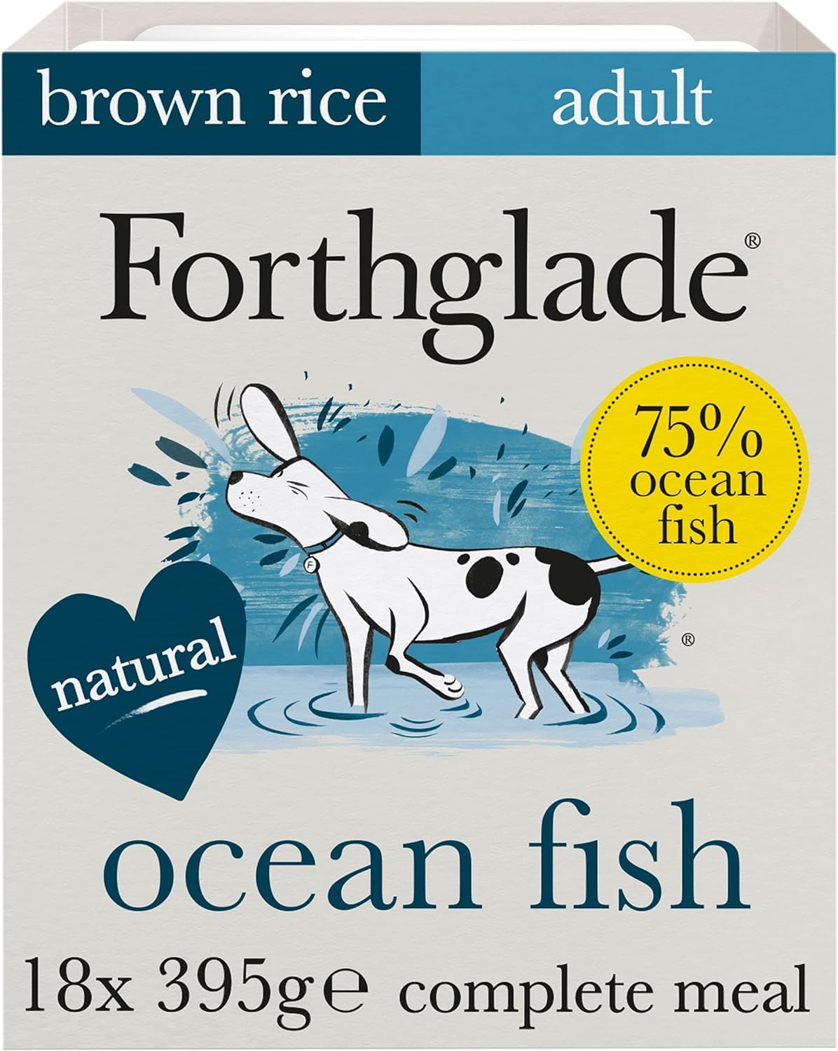Forthglade Complete Natural Wet Dog Food - Ocean Fish & Vegetables with Brown Rice (18 x 395g) Trays - Adult Dog Food 1 Year+