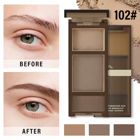 Boobeen 3 Color Eyebrow Powder Palette, Waterproof Long-Lasting Nature Eye Brow Powder, Brow Definer Powder Makeup to Enhance & Filler Brows, Powder Smooth