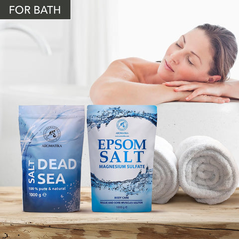 Bath Salts Set 2?1000g - Epsom Salt - Dead Sea Salt - 100% Pure and Natural - Concentrated Magnesium Sulphate - Soothing & Relieves Fatigue - Body Care - Beauty - Bathing - Wellness - Relax