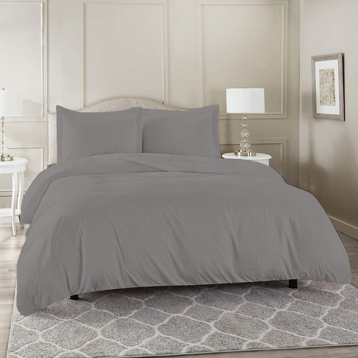 Highams 100% Pure Cotton Duvet Cover with Pillow Case Plain Dye Bedding Set - Grey Silver, Single