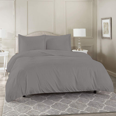 Highams 100% Pure Cotton Duvet Cover with Pillow Case Plain Dye Bedding Set - Grey Silver, Single