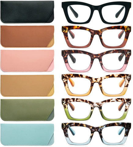 REAVEE 6 Pack Oprah Style Reading Glasses for Women Blue Light Blocking Cute Square Computer Readers with Spring Hinge 1.0