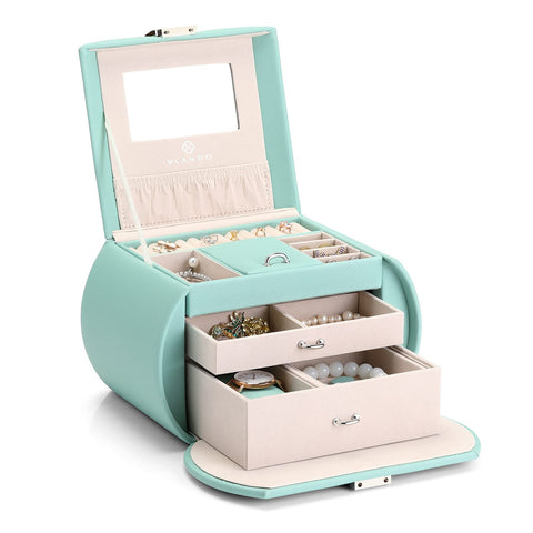 Vlando Romantic Jewellery Box for Girls, 2 Drawers, Mirror, Made in Netherlands, for Rings, Necklaces, Bracelets and Watches