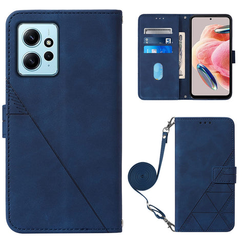 Business Long Lanyard Phone Bags Compatible with Xiaomi Redmi Note 12 Note12 4G 23021RAAEG 23021RAA2Y Anti-Fall Flip Cover Leather Case Non-Slip Holder (Blue,Redmi Note 12 4G)