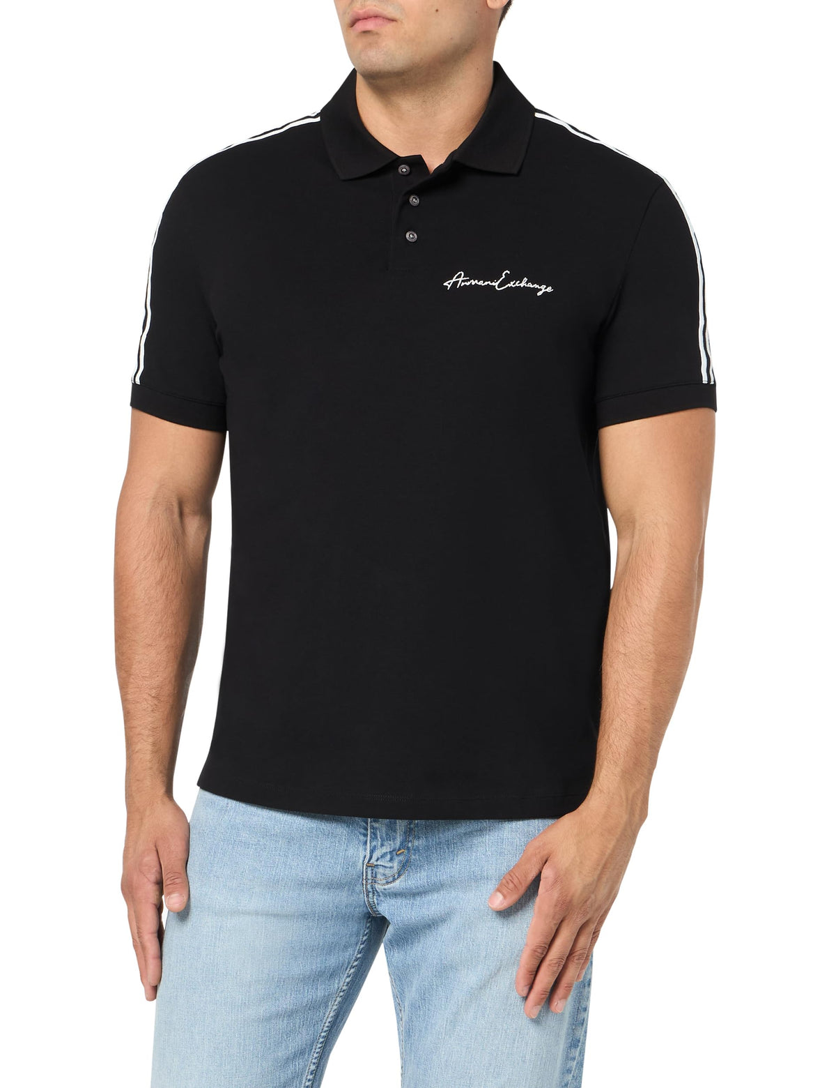 Armani Exchange Men's Regular fit Stretch Cotton Signature Logo Polo Shirt, Black, XL