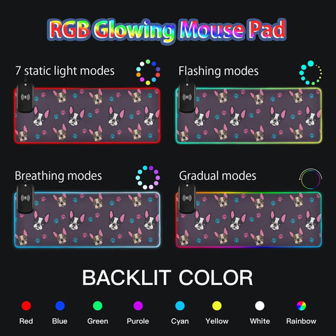 Cute French Bulldog Puppies Wireless Charging Mouse Pad for Mobile Phone Extra Large Gaming Mousepad with 13 Lighting Modes Extended Desk Mat for Gaming MacBook PC Laptop Desk Office Home