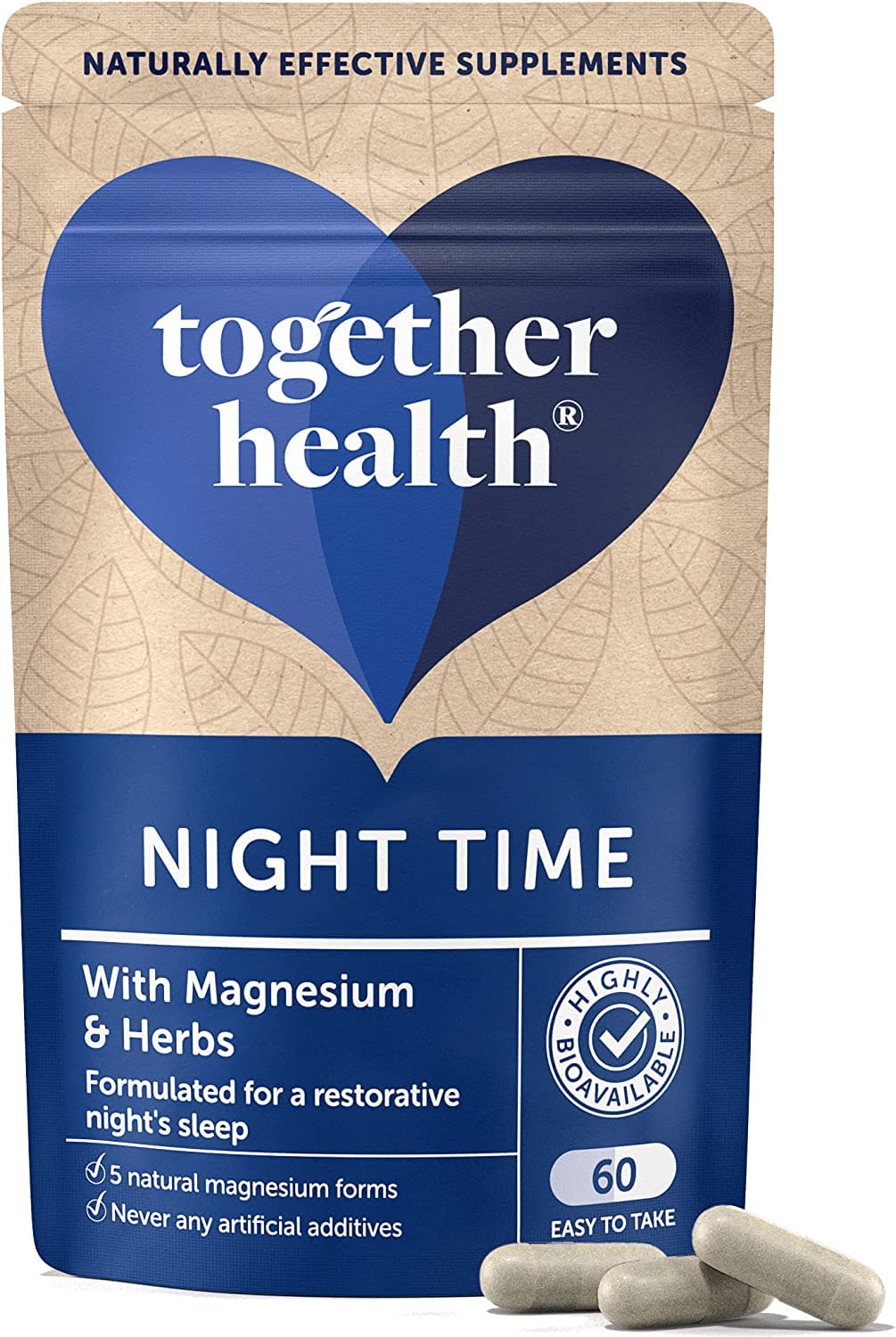 Night Time Complex - Together Health - Marine Magnesium - Griffonia & Hops Extracts - Vegan Friendly - Made in The UK - 60 Vegecaps