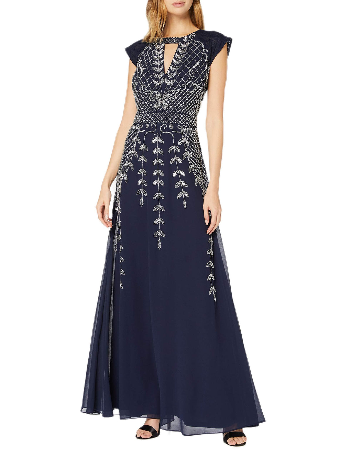 Amelia Rose Women's Calypso Embellished Maxi Dress Formal Night, Navy, X-Small