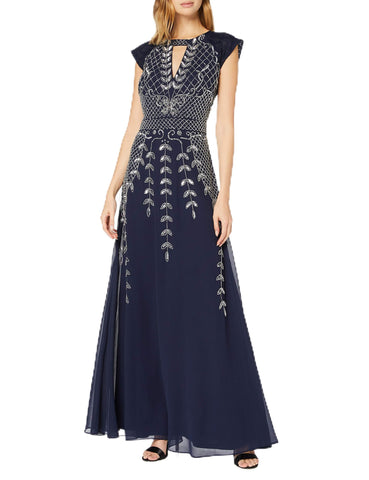 Amelia Rose Women's Calypso Embellished Maxi Dress Formal Night, Navy, X-Small