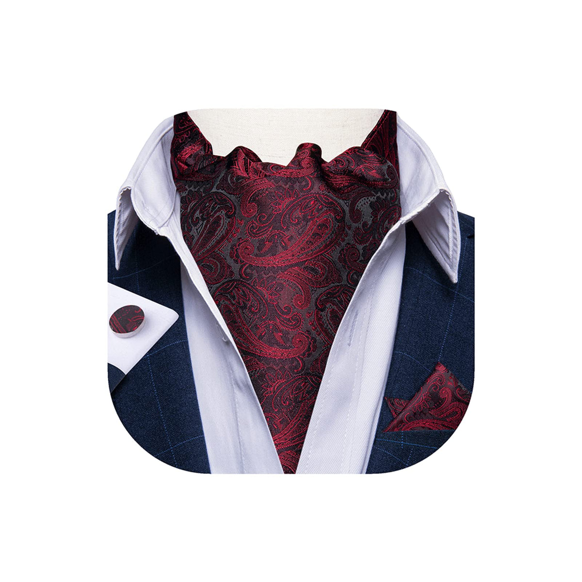 DiBanGu Red Ascot Ties for Men Cravat Tie and Pocket Square Set Jacquard Silk Ascot Paisley Cravat for Men