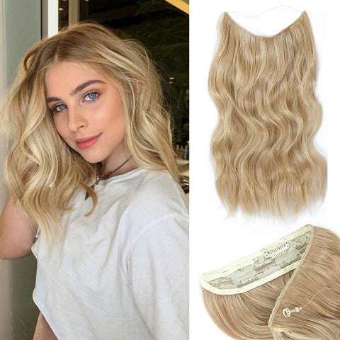Ms TAj Halo Hair Extensions Honey Blonde 12 inch Hair Extensions Invisible Wire Hair Extensions Synthetic Hairpiece for Women Natural Wavy Hair Extensions…