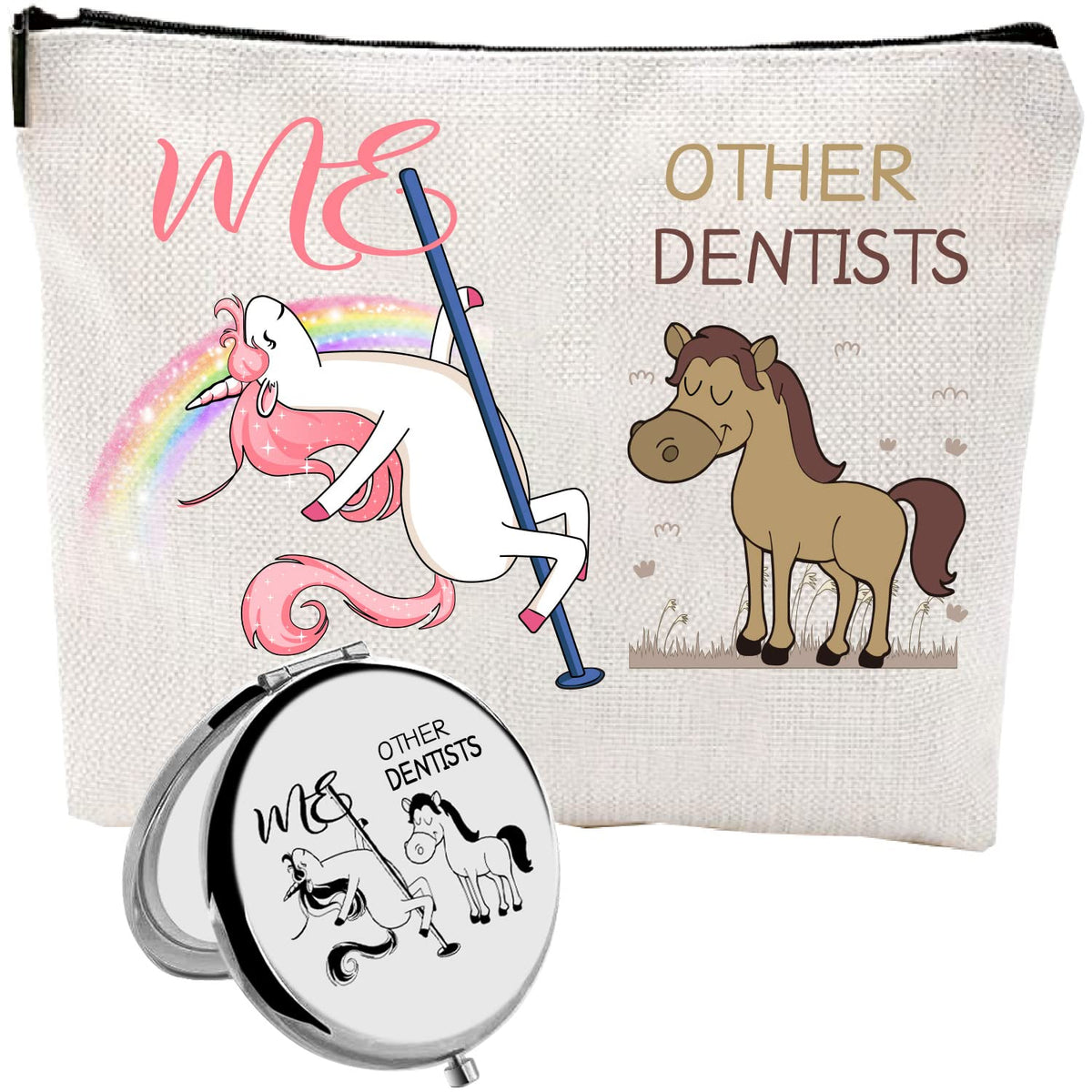 Christmas Gifts for Dentist,Dentist Zipper Makeup Bag Cosmetic Pouch,Dentist Travel Toiletry Pouch Organizer Bag,Dentist Compact Mirror,Dentist Gifts