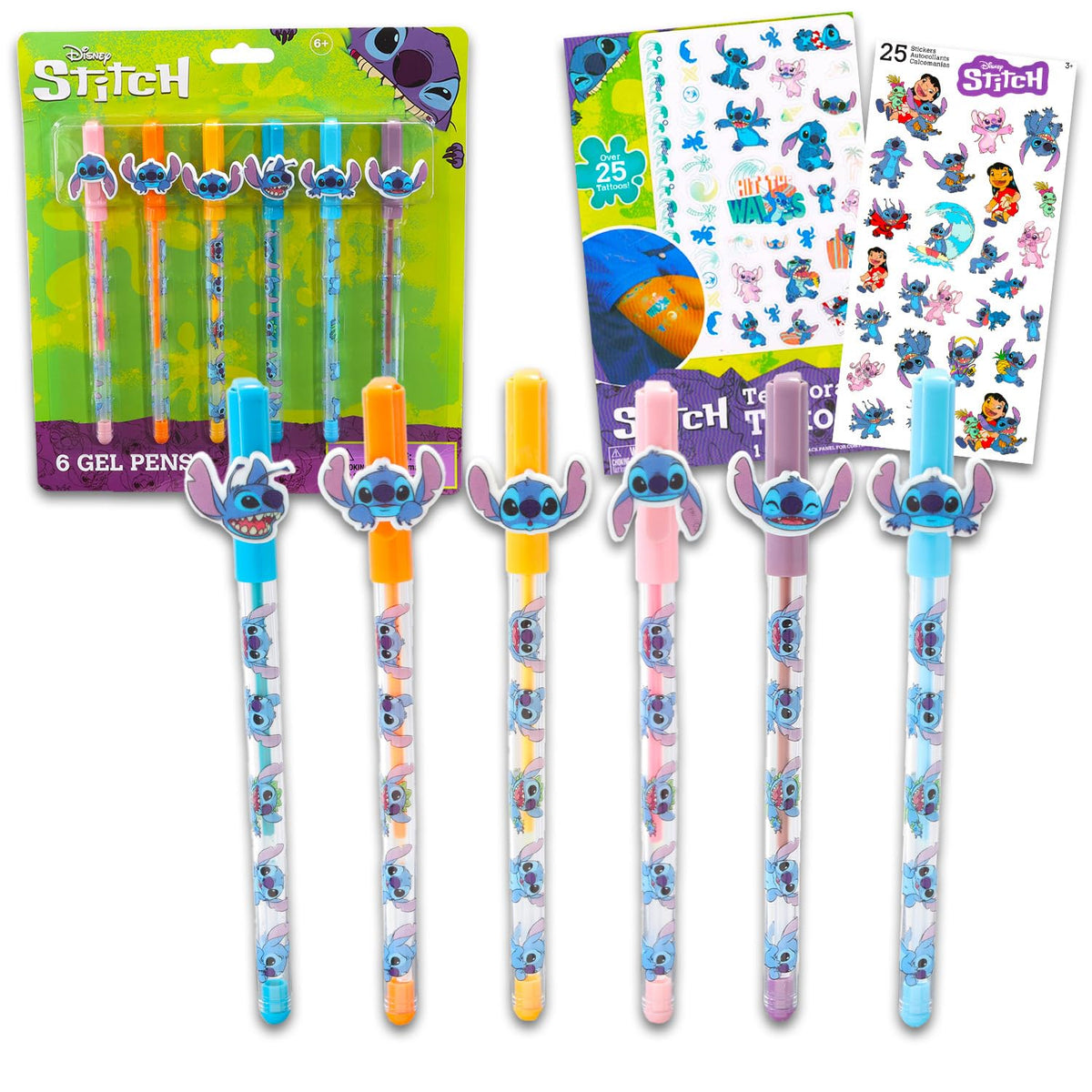 Disney Stitch School Supplies Gel Pen Set - 6 Pc Stitch Gel Pens Party Favors Bundle for Kids, Women, and Men Plus Stickers, Tattoos | Lilo and Stitch Pens for Kids, Lilo and Stitch School Supplies
